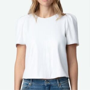 $358 Sz S Zadig & Voltaire White Tchao Sequin Short Balloon Sleeve Blouse Top